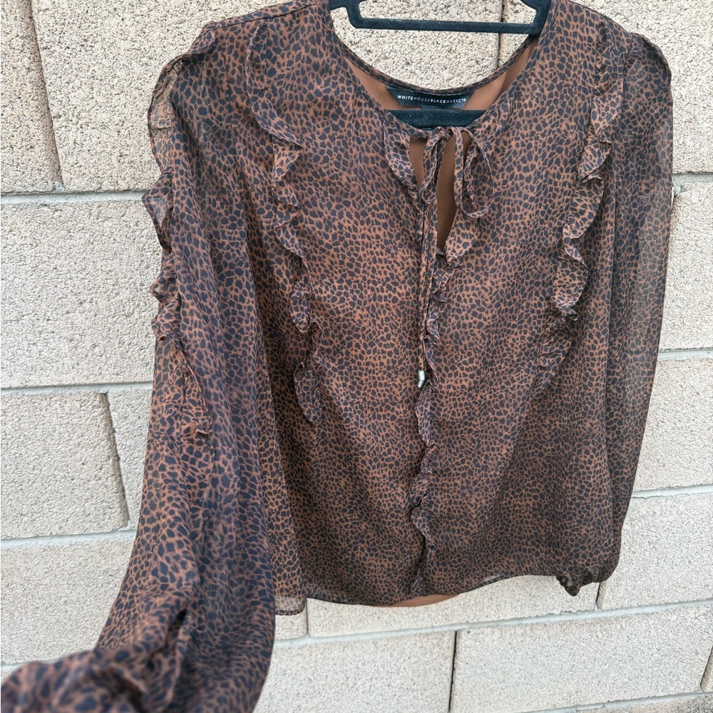 White House Black Market Animal Print Ruffle Blouse